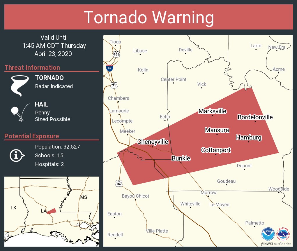 NWS Tornado on Twitter "Tornado Warning including Marksville LA