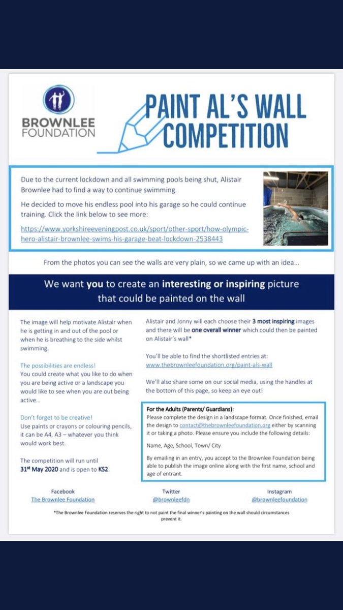 We might be able to take some of you to the triathlon this year, but you can enter the <a href="/brownleefdn/">Brownlee Foundation</a> ‘Paint Al’s Wall’ competition. See the poster to find out more 😀