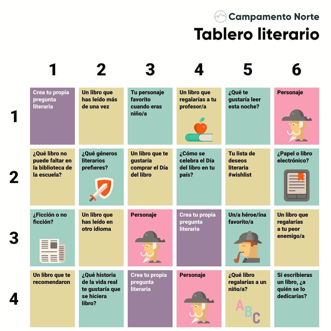 ¡Feliz Día del Libro! Te proponemos uno de nuestros materiales más especiales: Tablero literario. Lo puedes utilizar en tus clases online y presenciales pero también en familia con los tuyos. Suscríbete a nuestra newsletter y recíbelo gratis Y tú, ¿qué libro vas a leer hoy?