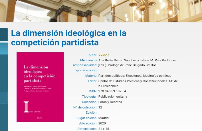 Pol_Science_Es's tweet photo. 📢 Hoy  #DíaDelLibro📚
 celebramos la publicación del @cepcgob  "La Dimensión Ideológica en la Competición Partidista"©,  editado por #LeticiaRuiz y #AnaBelénBenito

📌#Izquierda y 📌#Derecha en AméricaLatina y Europa 🌎📊⚠️

📬📝Foros y Debates(12)#CEPC https://t.co/YLGo7L1isl