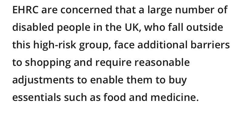 The  @EHRC are concerned about disabled people’s access to shopping for basic necessities during the lockdown. More details in this letter from  @RJHilsenrath  https://www.politicshome.com/news/article/equality-and-human-rights-considerations-in-access-to-food-and-essentials /109