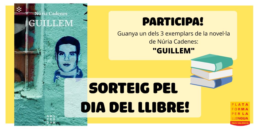 llenguacat_PV's tweet photo. 🌹 Per a celebrar aquest Dia del Llibre

📚Sortegem el llibre Guillem de Núria Cadenes

❓ Com participar?

1⃣ Assegura't que ens segueixes  
2⃣Fes RT a aquesta publicació 
3⃣Etiqueta a dues amistats en el post

🌈Molta sort a tothom! https://t.co/qDT57bo3RU