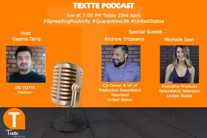 usetextte's tweet photo. #TexttePodcast #FbLive #23rdApril #7PM
Catch us live today at 7:00 PM 23rd April
#CoronaVirusUpdate #COVID2019 #CoronaInPakistan #CoronaVirus #CoronavirusOutbreak #Quarantine #StayTuned #Textte https://t.co/133m7a3jW4