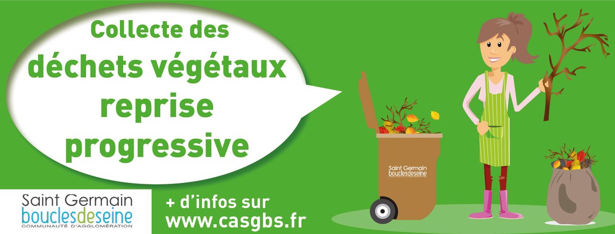 REPRISE progressive de la collecte des DÉCHETS VÉGÉTAUX, en porte-à-porte dans les villes de la CASGBS où elle avait été suspendue à partir du lundi 27 avril. 
Plus d'infos : bit.ly/3at2san