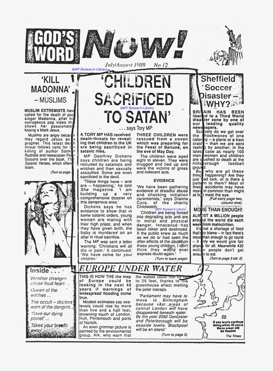 SAFFtweets's tweet photo. @lizyeld Here, fundie prime-mover #AndrewBoyd , (editor of 'God's Word Now') features a link-up with infamous liar MP #GeoffreyDickens at the start of the 1990 Satanic panic.  Boyd no doubt contributed to Geoffrey's  'Dossier' on #SRA which later morphed into false #VIPabuse accusations. https://t.co/VnHSlTpOK3