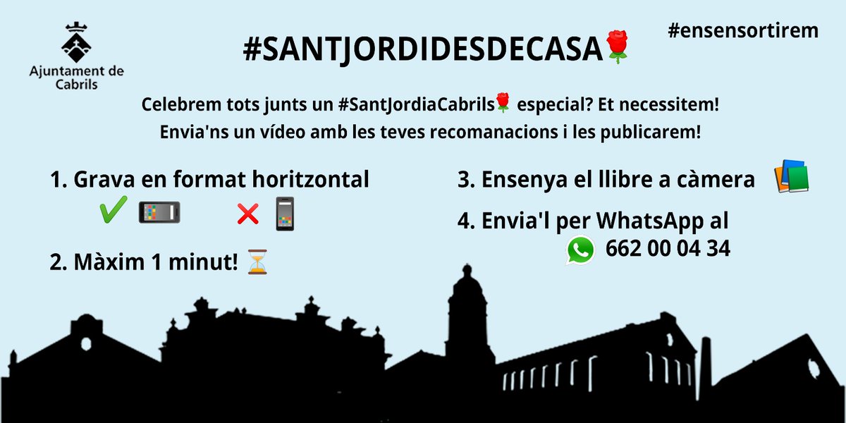 ajcabrils's tweet photo. Bon dia i feliç diada de Sant Jordi, #Cabrils! 🌹📚🐉

Tornarem a sortir als carrers per celebrar plegats aquesta festivitat tan nostra! 

Enguany, et proposem algunes activitats per poder viure l’essència de #SantJordidesdecasa. 🏠

#SantJordiaCabrils
#ensensortirem https://t.co/DACjjdu1Js