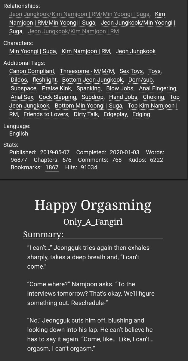 Happy Orgasming by  @only_mariel_  #namgikook. completed. kook in a crisis. http://archiveofourown.org/works/18749794 