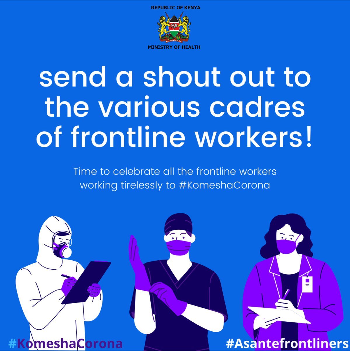 letsbonga's tweet photo. To our frontliners in the fight against #COVID19, one thing is for certain: when this virus ends, you will stand at the frontline of success. At the frontline of being our countryβs saving grace. Thank you for all that you are doing to #KomeshaCorona
#AsanteFrontliners #Bonga https://t.co/oE1yAHwrSv