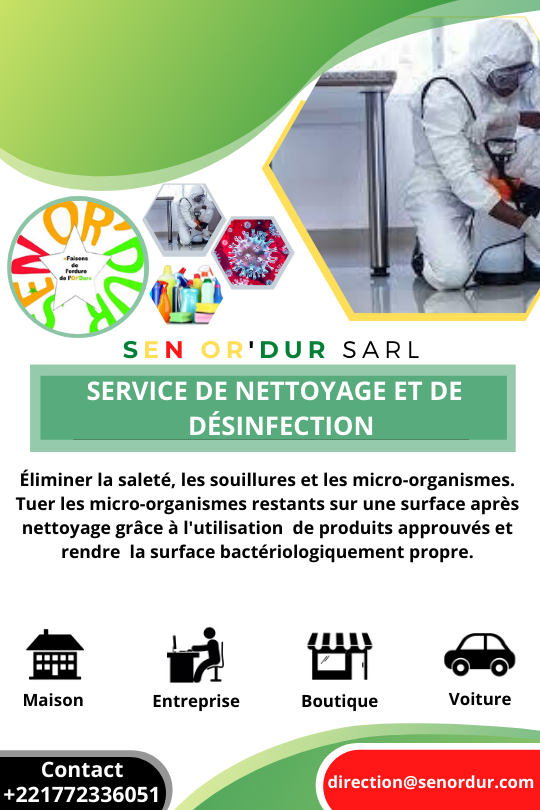 Dans ce contexte marqué par la pandémie de #COVID19 et de sa propagation rapide, votre milieu de vie est souvent menacé par de mauvais germes des virus et de bactéries. 

Pas de panique ! <a href="/SENOrDur/">SEN Or'Dur</a> vous offre un nouveau service taillé sur mesure pour vous accompagner 

#Kebetu