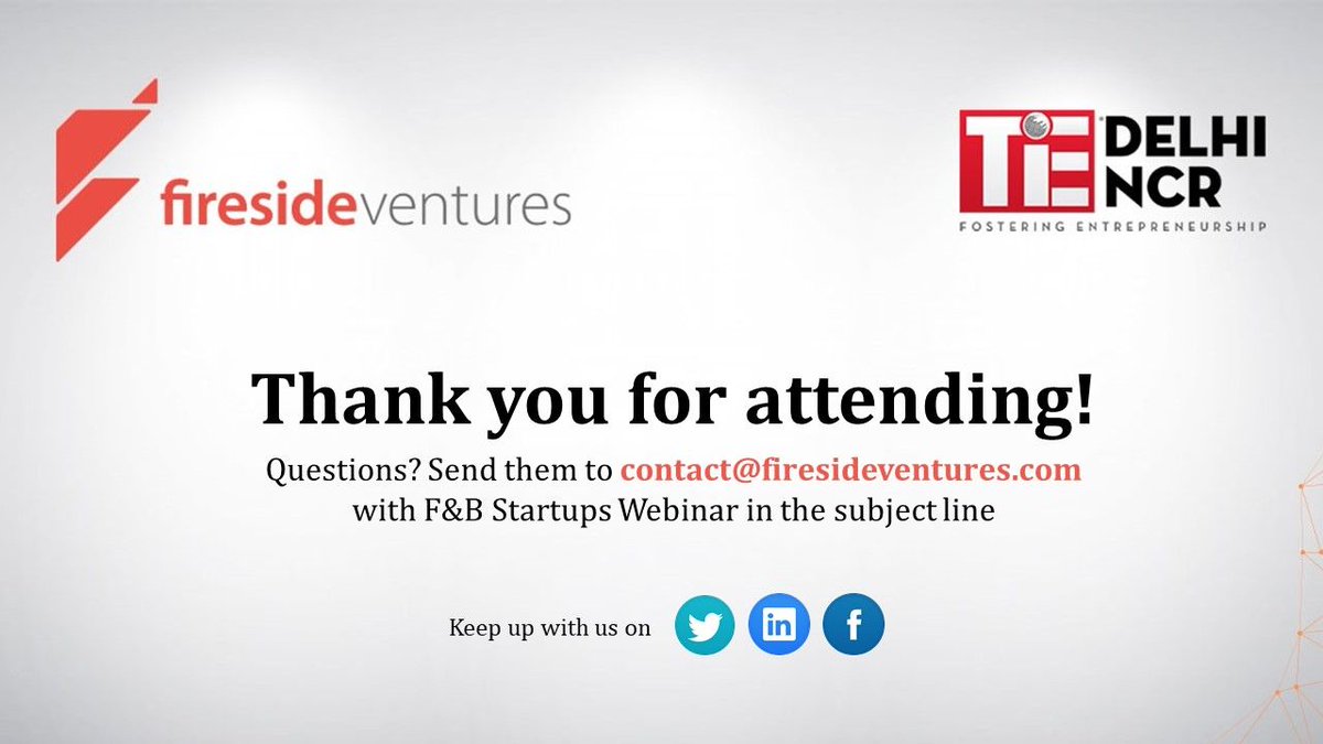 Fireside Ventures (@firesideventure) on Twitter photo A massive thank you for attending the webinar on "F&B Startups: Striving and Thriving in the COVID World." Do keep up with us here, and sign up for our newsletter. Thanks again, and stay safe! With <a href="/TiEDelhi/">TiE Delhi-NCR</a> <a href="/harimenon_bb/">Hari Menon</a> <a href="/Musthafa_PC/">Musthafa PC</a> <a href="/vivekgca/">Vivek Gupta</a> <a href="/Kanwal_fireside/">Kanwal Singh</a> <a href="/sitaramvs/">Kannan Sitaram</a> A massive thank you for attending the webinar on "F&B Startups: Striving and Thriving in the COVID World." Do keep up with us here, and sign up for our newsletter. Thanks again, and stay safe! With <a href="/TiEDelhi/">TiE Delhi-NCR</a> <a href="/harimenon_bb/">Hari Menon</a> <a href="/Musthafa_PC/">Musthafa PC</a> <a href="/vivekgca/">Vivek Gupta</a> <a href="/Kanwal_fireside/">Kanwal Singh</a> <a href="/sitaramvs/">Kannan Sitaram</a>