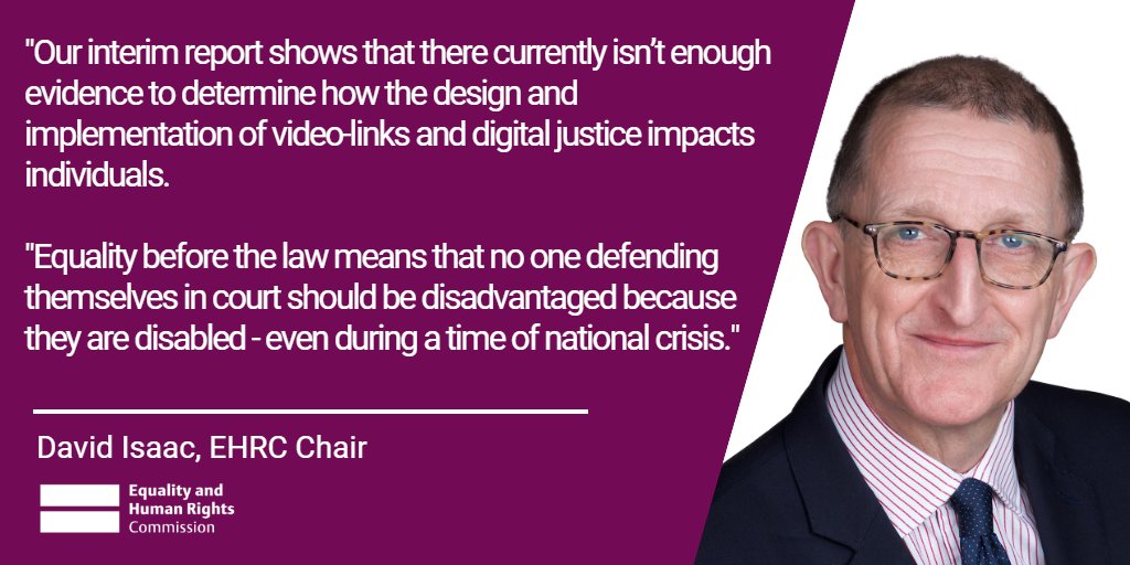 EHRC's tweet photo. We have responded to increased use of video and phone hearings during the coronavirus pandemic by publishing interim findings from our criminal justice system inquiry. Find out more ➡️ https://t.co/EDIFq7gI4O
#CJSInquiry @EHRCChair https://t.co/h0TMUoWF3c