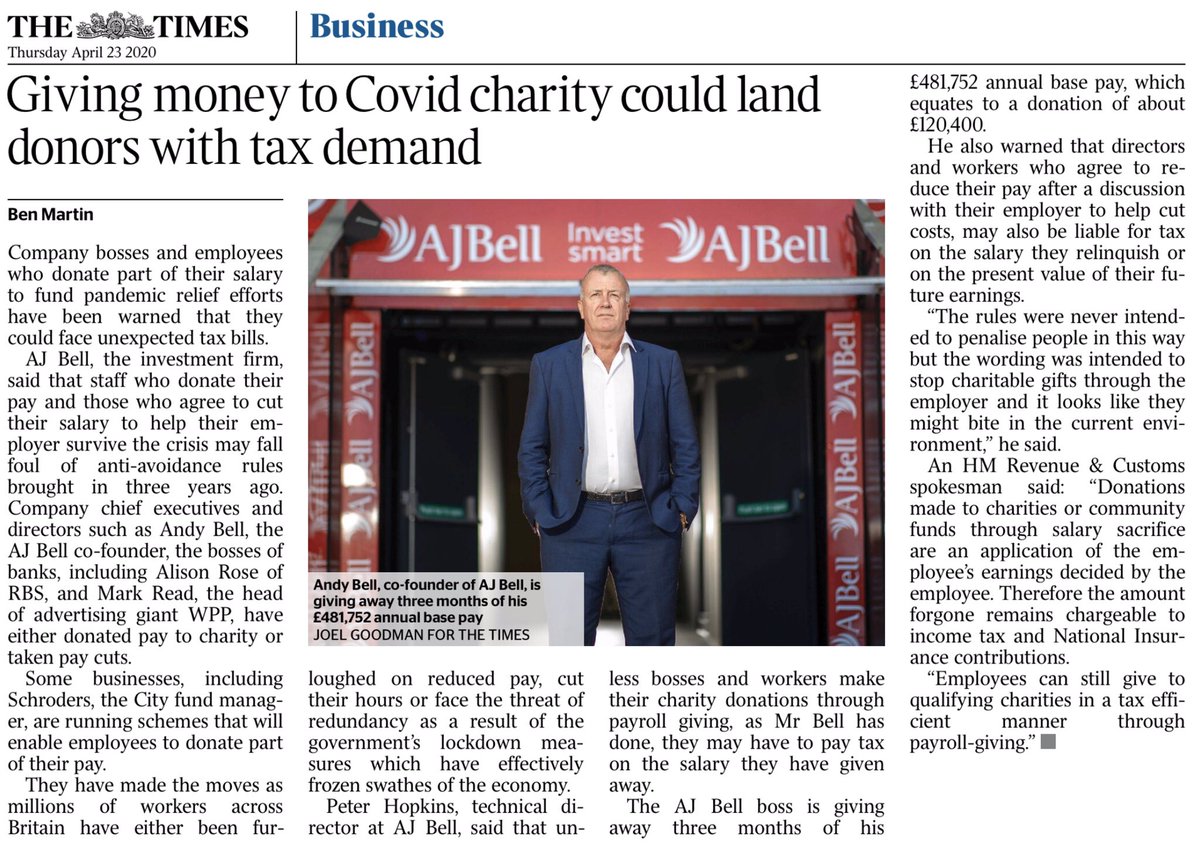 paullewismoney's tweet photo. Would even HMRC pursue a philanthropic boss who gave up some of their pay for charity? Quite possibly, they are warned. https://t.co/HmmSZJ67GI