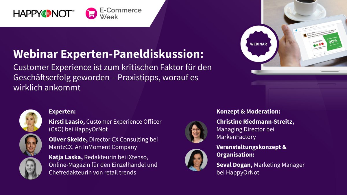 #CustomerExperience ist ein kritischer Faktor für den Geschäftserfolg. Im <a href="/happyornotcom/">HappyOrNot</a>-Expertenpanel während der E-Commerce Week diskutieren die CX-Experten, worauf es für positive #Kundenerlebnisse wirklich ankommt. Jetzt kostenfrei anmelden ecommerceweek.net/happyornot