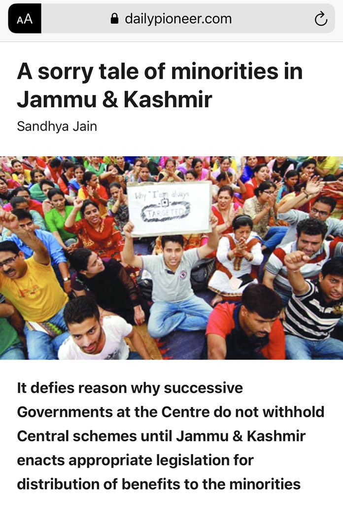  @vijayvaani wrote an article in “The Pioneer” titled “A Sorry Tale of Minorities in Jammu and Kashmir”.