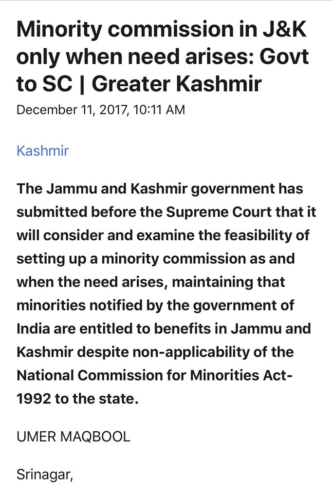 PDP-BJP Government in J&K started reiterating its position contemptuously saying that we will have a Minority Commission in J&K only when the need arises.