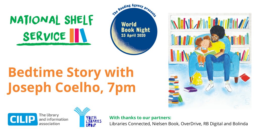 cwaclibraries's tweet photo. To celebrate World Book Night, Joseph Coelho is doing a special bedtime story tonight on the National Shelf Service Youtube channel, plus hourly book reviews from 11am. @youthlibraries will be giving reading recommendations all day via #DrBook. See https://t.co/PrtOAmxCzi.. https://t.co/JPtnSs16PD