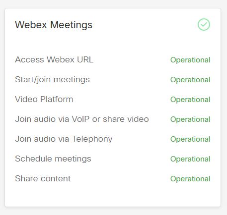 sw_bingo's tweet photo. Got a feeling someone has forgotten to update the #Webex status page. #WebexFail #WebexDown @Webex https://t.co/pRd0JMdiD3