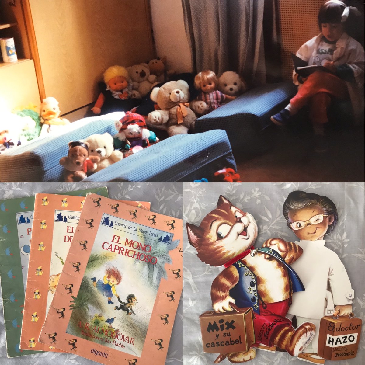 angiesnova's tweet photo. Happy Book Day!! Estos eran mis cuentos preferidos! “Mix y su cascabel” lo he disfrutado más que ninguno, porque mi abuela lo seguía recitando con 98 años! #DiaDelLibroEnCasa #infancia #cuentosdelamedialunita #ferrandiz https://t.co/8XPZwXrysX
