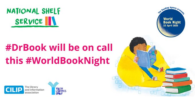 youthlibraries's tweet photo. We are celebrating #WorldBookNight all day! #DrBook will be giving reading recommendations so whether you're searching for a short story, wanting to pick some poetry or looking for a longer novel get in touch and librarians will give top recommendations! #NationalShelfService https://t.co/OHnKvquOnV