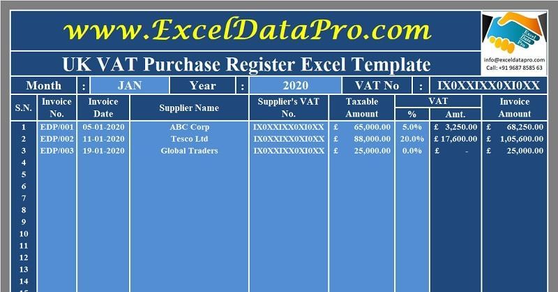 ExcelDataPro's tweet image. Download UK VAT Purchase Register Excel Template exceldatapro.com/uk-vat-purchas…