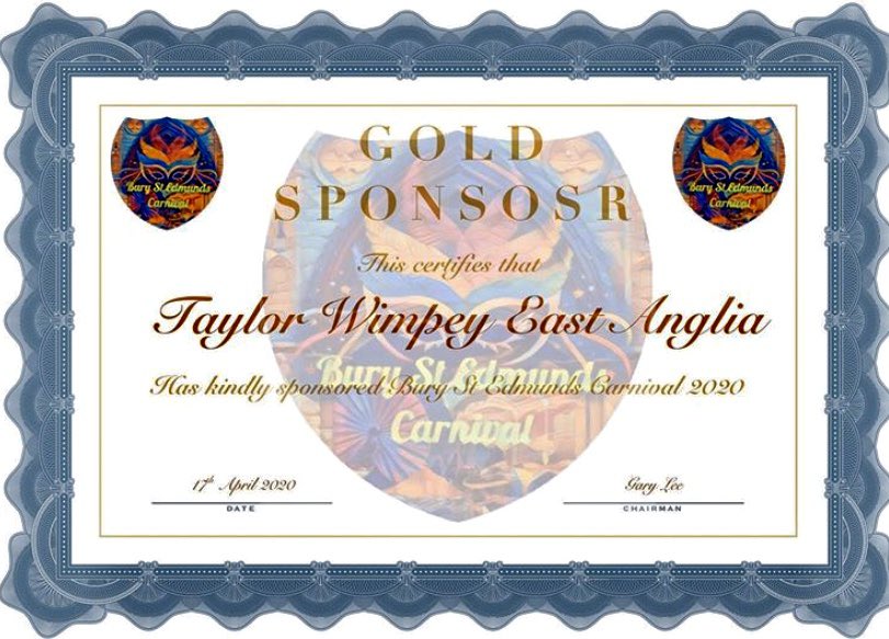 BSE_Carnival's tweet photo. Even during these unprecedented times, it’s great to see another local company become a sponsor of #BuryStEdmundsCarnival 2020 sponsored by Stennetts. Welcome to @TaylorWimpeyplc East Anglia as our next GOLD Sponsor! 😎👏 🎭#burystedmunds #taylorwimpeyeastanglia @RWSFM @buryfree https://t.co/ekY893w3GB