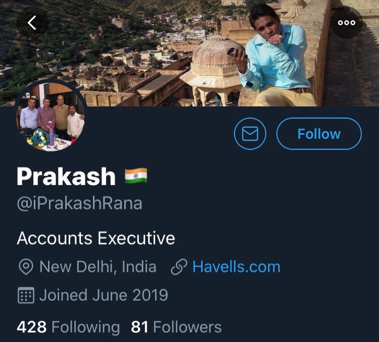 Hello @havellsindia your employee  Prakash Rana (@iPrakashRana) is abusing and harassing me on Twitter. His Twitter timeline tells that he is involved in targetted harassment. He can also do the same with other women at your workplace. Please take necessary action