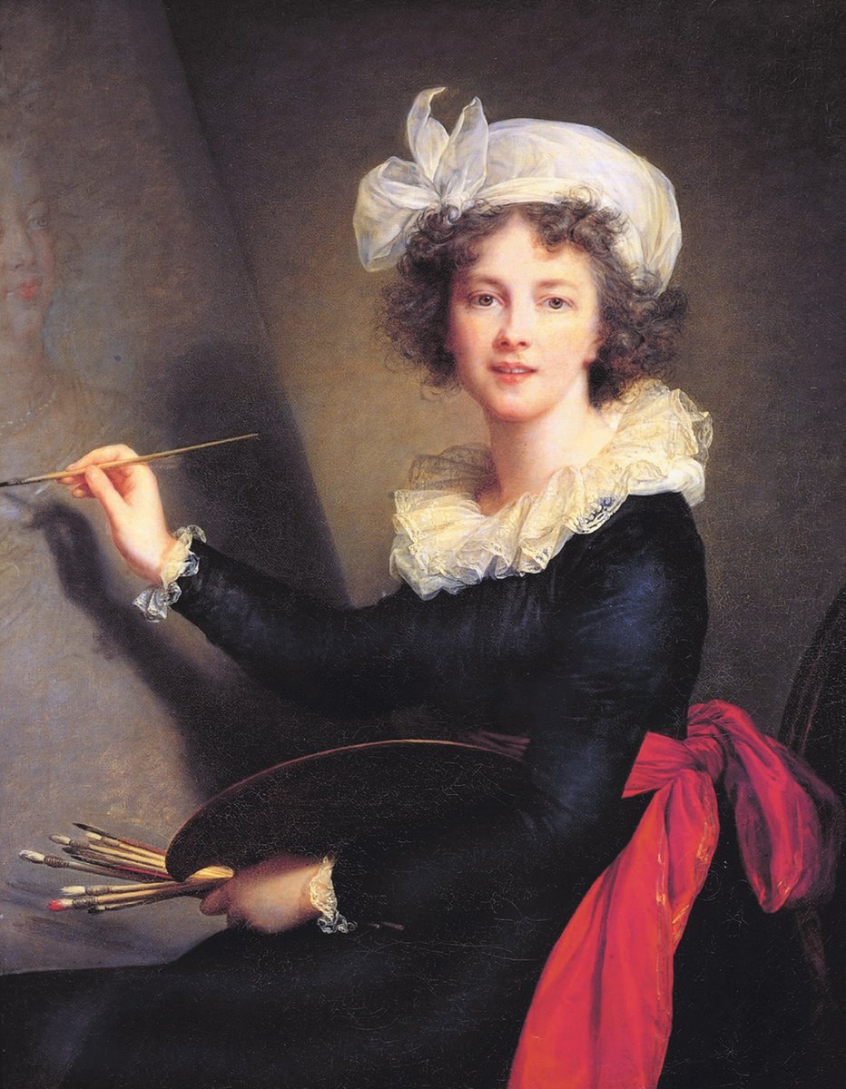 Élisabeth Vigée-Lebrun (1755-1842). Although she& #39;s best known for her portraits of Marie Antointette - especially the casual one of the queen looking like a shepherdess -Vigee-Lebrun was also a pioneering self-portraitist: Cindy Sherman waiting to happen! Artist of many faces.