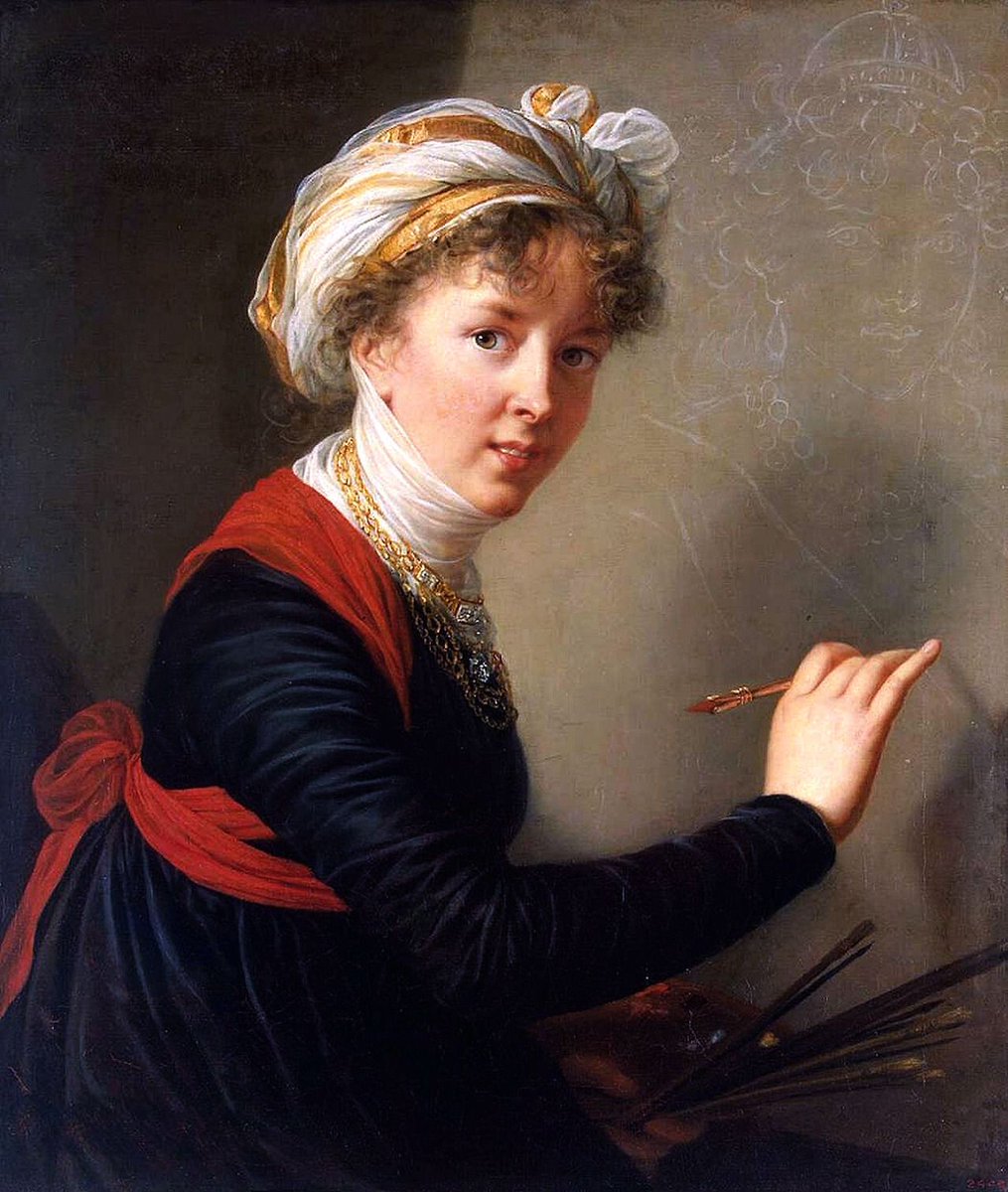 Élisabeth Vigée-Lebrun (1755-1842). Although she& #39;s best known for her portraits of Marie Antointette - especially the casual one of the queen looking like a shepherdess -Vigee-Lebrun was also a pioneering self-portraitist: Cindy Sherman waiting to happen! Artist of many faces.