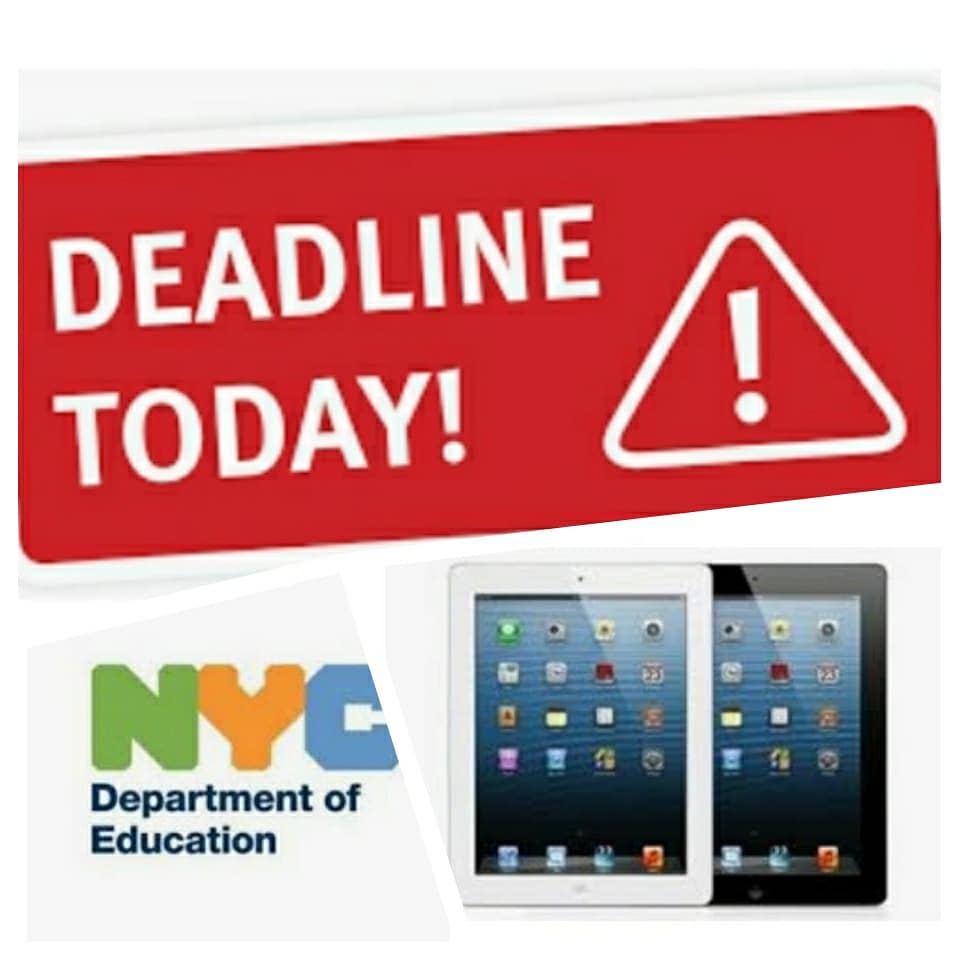 IS238SBA's tweet photo. 📣⚠️FAMILIES: if your child needs a Remote Learning device, REQUEST ONE at https://t.co/NBY0E9hZ11 OR call 718-935-5100 (press 5) by TODAY 4/23 to receive it by the end of the month.
🗣MUST complete Student Device Loan Agreement‼️
#RemoteLearning #StudentDevice #AprilDeadline https://t.co/dGJxwEfGdO
