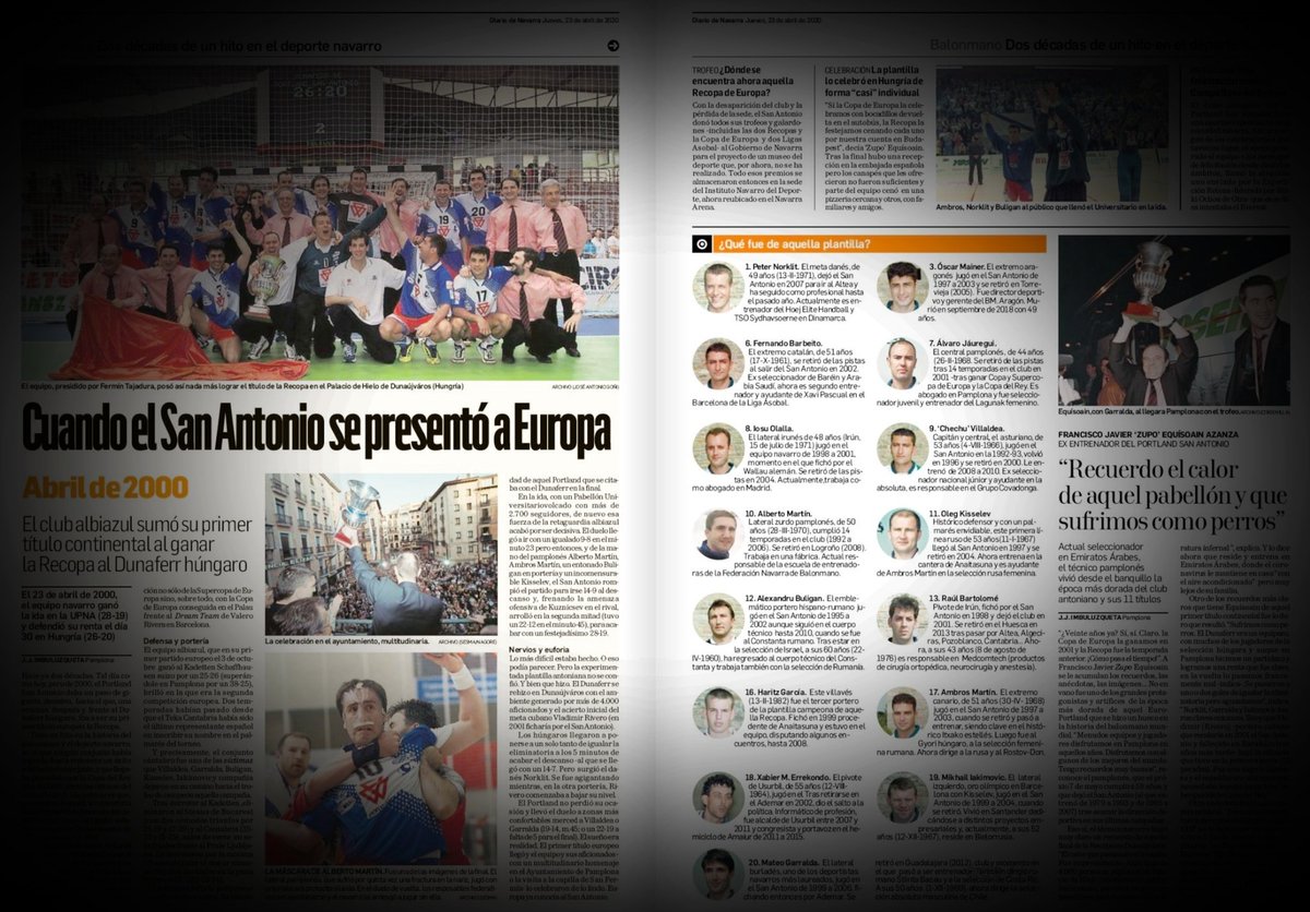 Hace hoy veinte años, un equipo de veteranos daba un paso decisivo y, a la postre, crucial en la UPNA para hacerse por primera vez con un título europeo. Dos décadas ya de la Recopa de Portland San Antonio diariodenavarra.es/noticias/depor… #balonmano #historia #Deportes 
<a href="/deporte_na/">Deporte - Kirola</a>