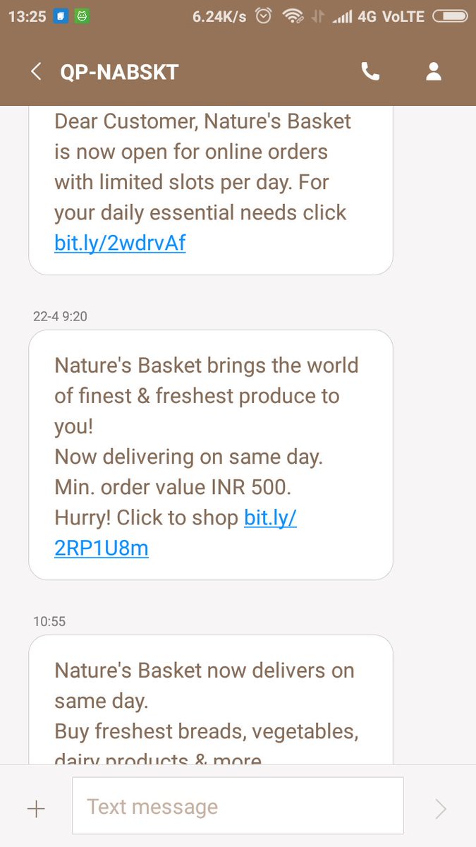 mnlarora3's tweet photo. @NaturesBasket has been MISLEADING customers. I've spent countless hours trying to place an order but option for delivery slots NEVER opens. Now they've even started sending SMS notifications claiming same-day delivery. Why such disregard for our time?  #don'tbesoshameless https://t.co/92EeisQXsj