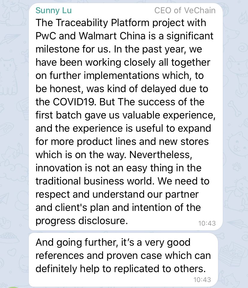 6) Will you grow your collaboration and solutions for different general stores after the accomplishment with Walmart China, and is it conceivable that you will copy this model to different businesses and organizations too?-> Walmart extension is on the way!  $VET  #Vechain