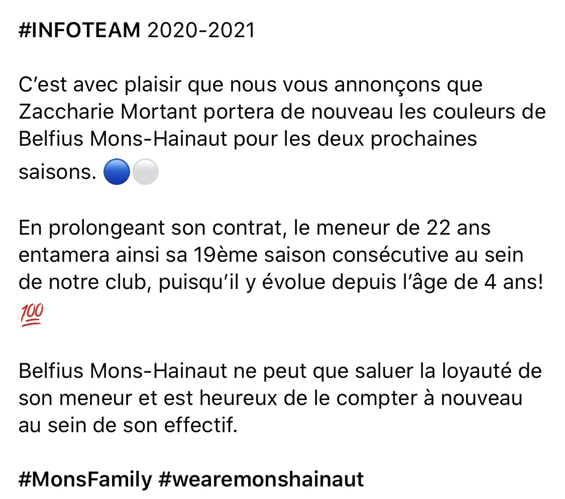 mons_hainaut's tweet photo. #INFOTEAM 2020-2021
Zacc Mortant portera de nouveau les couleurs de Belfius Mons-Hainaut pour les 2 prochaines saisons. 💯
#MonsFamily #wearemonshainaut https://t.co/kHWEbeoTai