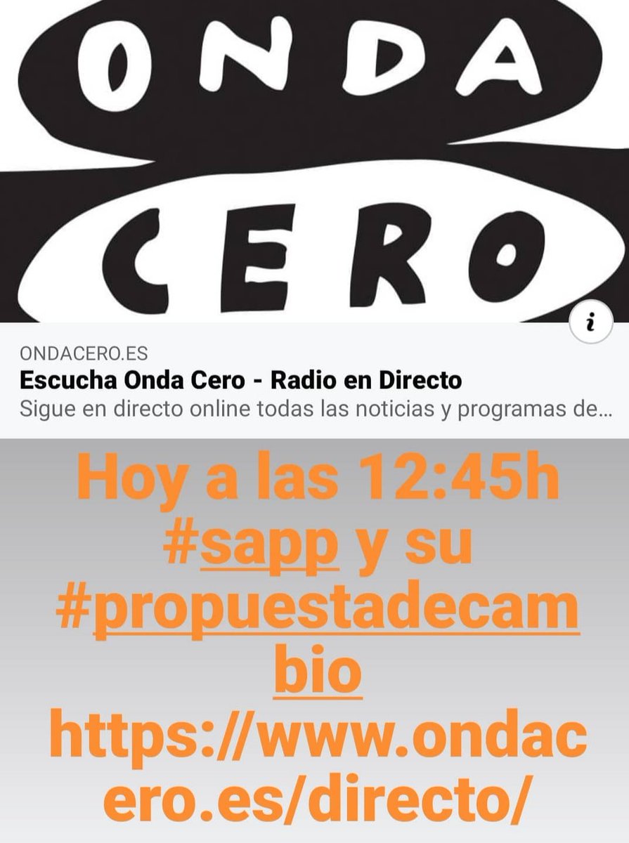 sappngo's tweet photo. Hoy a las 12:45h en @OndaCero_es ,  entrevistan a nuestro Presi @alquecor , para que hable sobre nuestra #propuestadecambio , que hemos lanzado hace unos días, en este enlace: https://t.co/9R1FhRSkz1
📢Uniros a nuestra onda, os esperamos 📢😎👏😜
https://t.co/sbZewjTA9R https://t.co/gmveKFvlrZ