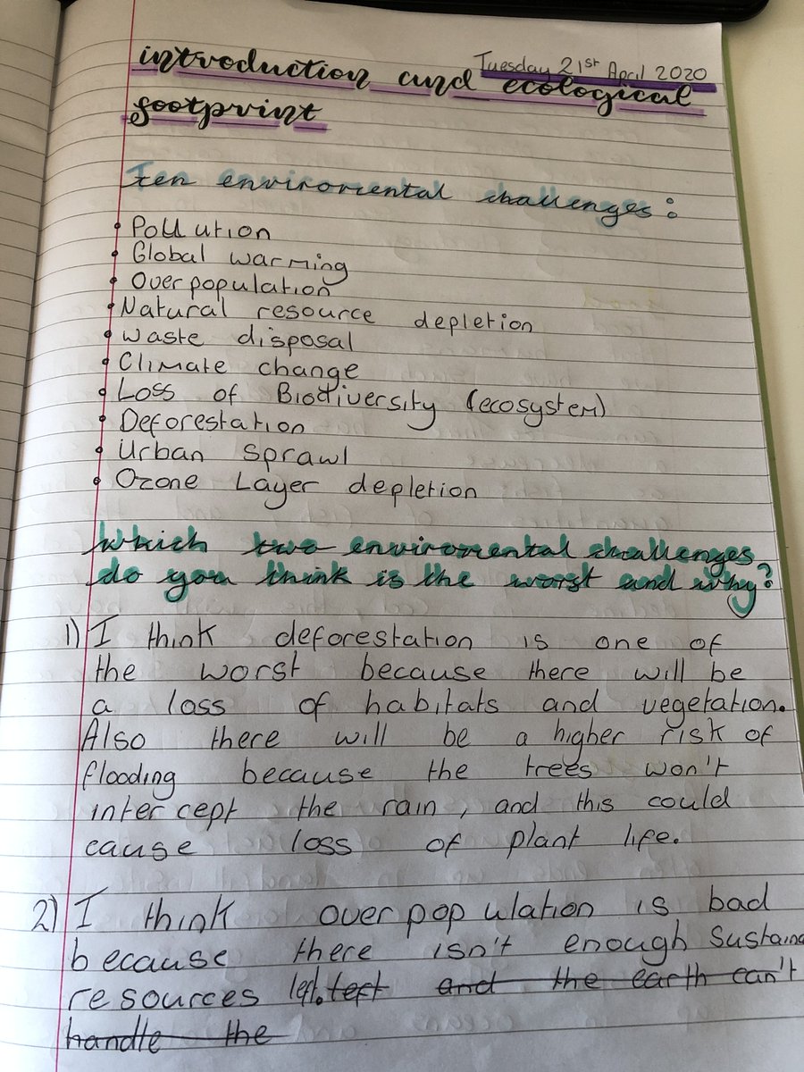 NWHS's tweet image. Well done to Niamh, who completed 3 pages of geography work in her first lesson with Mr Slade! #geography #geographer #lockdownwork