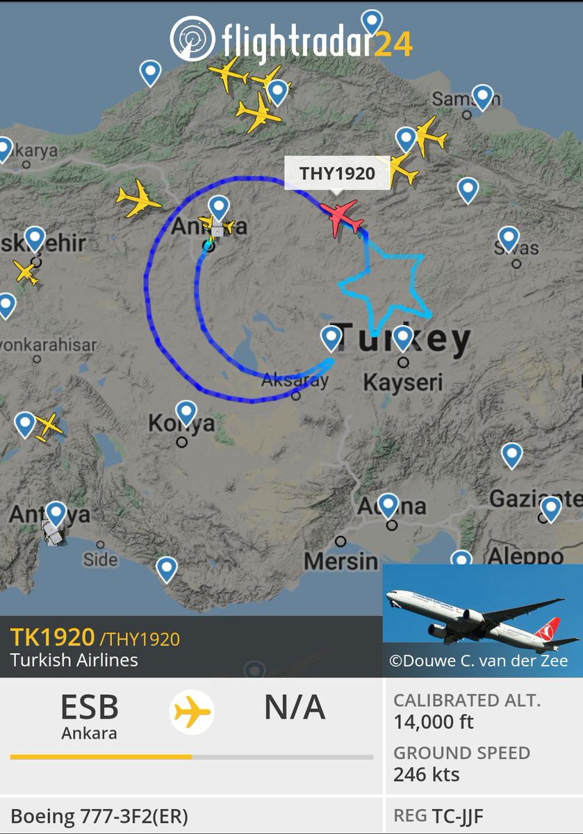 THY'nin 1920 sefer sayılı uçağı şu an radar iziyle Ay Yıldızlı Bayrağımızı çiziyor!
#ayyıldızgöklerde 
#fligthradar