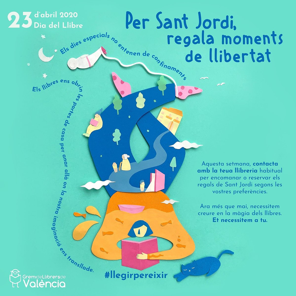 firallibrevlc's tweet photo. Feliç #DiaDelLlibre a tots i a totes. Regaleu moments de llibertat, contacteu amb les llibreries per reservar o encomanar regals, i així #llegirpereixir. https://t.co/mctdC0323W