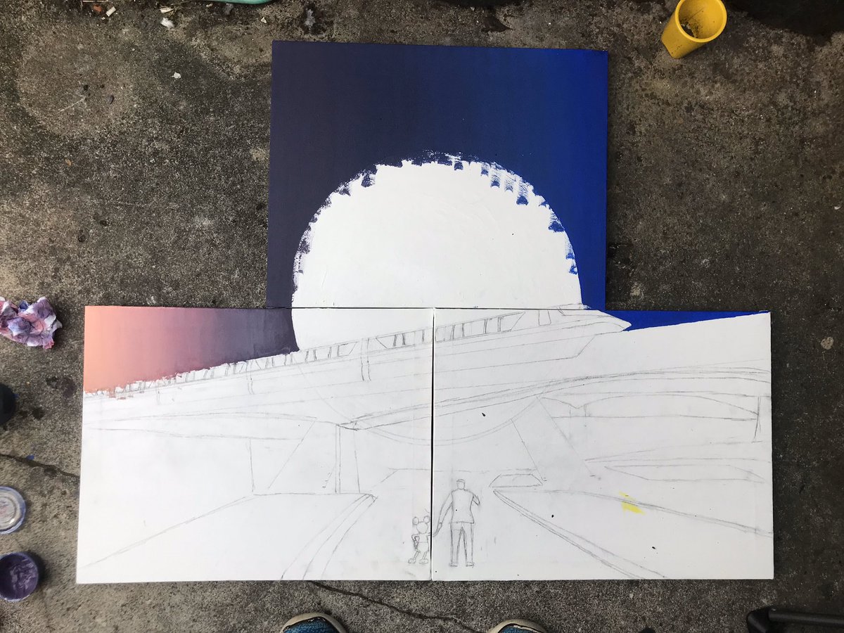 StevenOgley's tweet photo. Art update!  @WaltDisneyWorld @EpcotCentre @Disney @Guggenheim  @Moma @metmuseum @Tate @tatemodern #modernart #epcot #spaceshipearth #sky #tryptch #landscapepainting #abstractrealism #epcot #usa #florida #orlando #monorail #disney #WaltDisney #lockdown https://t.co/eAtNAatjGl