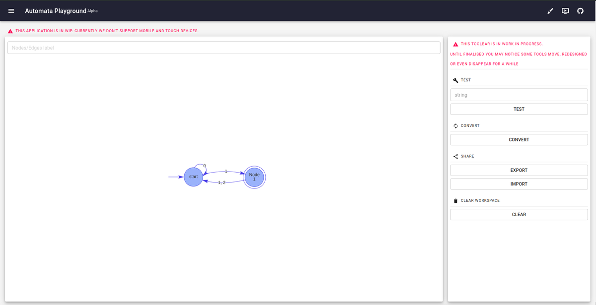 dzndev's tweet photo. Automata v.0.2.0 is out 🚀

It flaunts DFA feature

check it out in https://t.co/cDRjtWxVkX

#reactjs #javascript #TypeScript #NodeJS #materialui #code #webdevelopment #Website #webdev https://t.co/ulQ09WlFi5