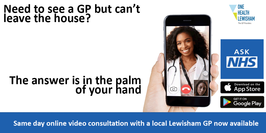 OneHealthLsham's tweet photo. Isolating at home & feeling unwell?
How can you see your GP without going out?
#Lewisham residents can now see their #GP from their homes through the new #ASKNHS App video consultation option
Free & easy to use
Available 24/7
Join over 33,000 #Lewisham residents already signed up https://t.co/wTBZ2MLC96