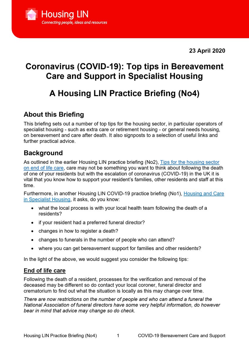 HousingLIN's tweet image. Our latest #HLINBriefing (No4) gives top tips on #bereavement #care &amp;amp; supporting someone in #extracarehousing affected by loss &amp;amp; grief during the #COVID19 crisis. With thanks to @clairehenry_  @RowenaHindle @emhcare housinglin.org.uk/Topics/type/Co…