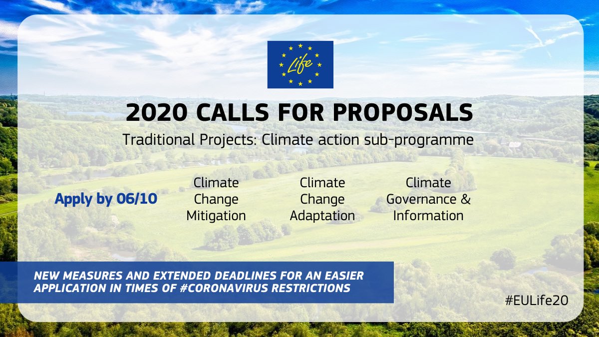 EUClimateAction's tweet image. Are you working on an ambitious #ClimateAction project? 🌍🌲🌱
Then your idea may be up for funding by 🇪🇺 #LIFEprogramme 
Submit your full project proposal by 6 October and get your work off the ground.
👉🏻 europa.eu/!Wt86up 
#EULife20 #ClimateNeutralEU #EUGreenDeal