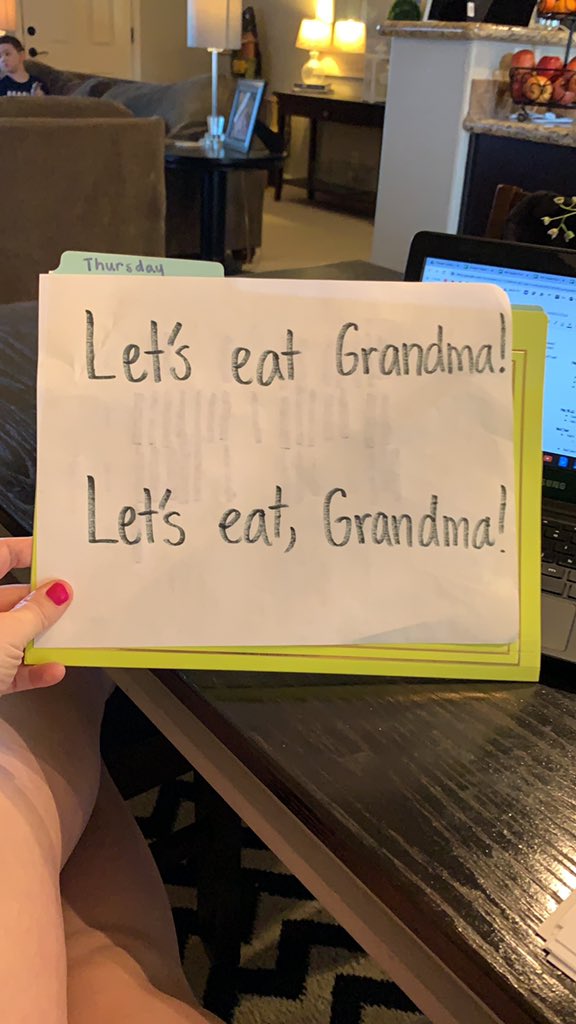 StacianneS's tweet photo. Using humor to promote good reading strategies @ArdenRoad! This week’s strategy: punctuation can change the meaning of a sentence!  Thanks, @KendraP77666378 for the idea! #CISDRocks https://t.co/Gd2qmU4k7x
