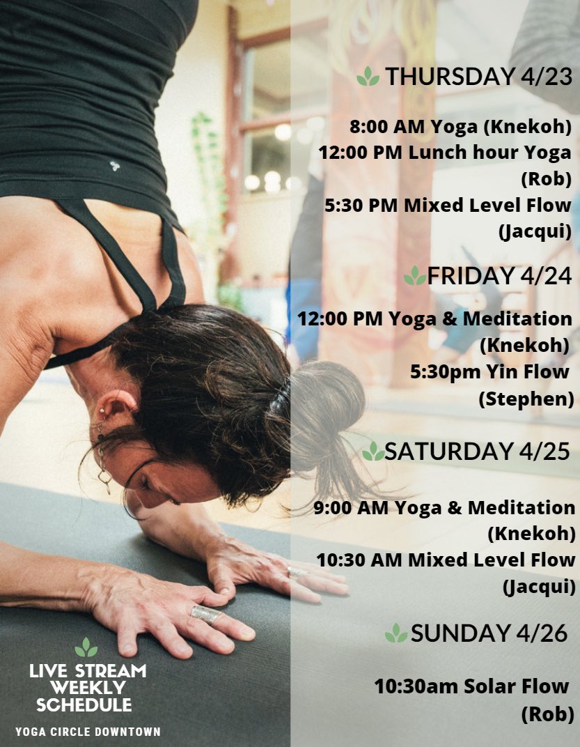 Gatherings are on hold, but yoga is not cancelled—join us on the YCD livestream! Email admin@yogacircledowntown.com for Zoom access. Knekoh &amp; Rob’s classes also available on Facebook live.
.
All classes are donation-based:
Venmo: @ yogacircle
Paypal: admin@yogacircledowntown.com