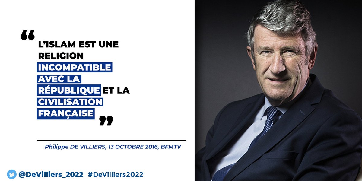 #DeVilliers2022 (@devilliers_2022) on Twitter photo « L'islam est une religion incompatible avec la République et la civilisation française. » - <a href="/PhdeVilliers/">Philippe de Villiers</a> #DeVilliers2022 #PhilippeDeVilliers #Islam « L'islam est une religion incompatible avec la République et la civilisation française. » - <a href="/PhdeVilliers/">Philippe de Villiers</a> #DeVilliers2022 #PhilippeDeVilliers #Islam