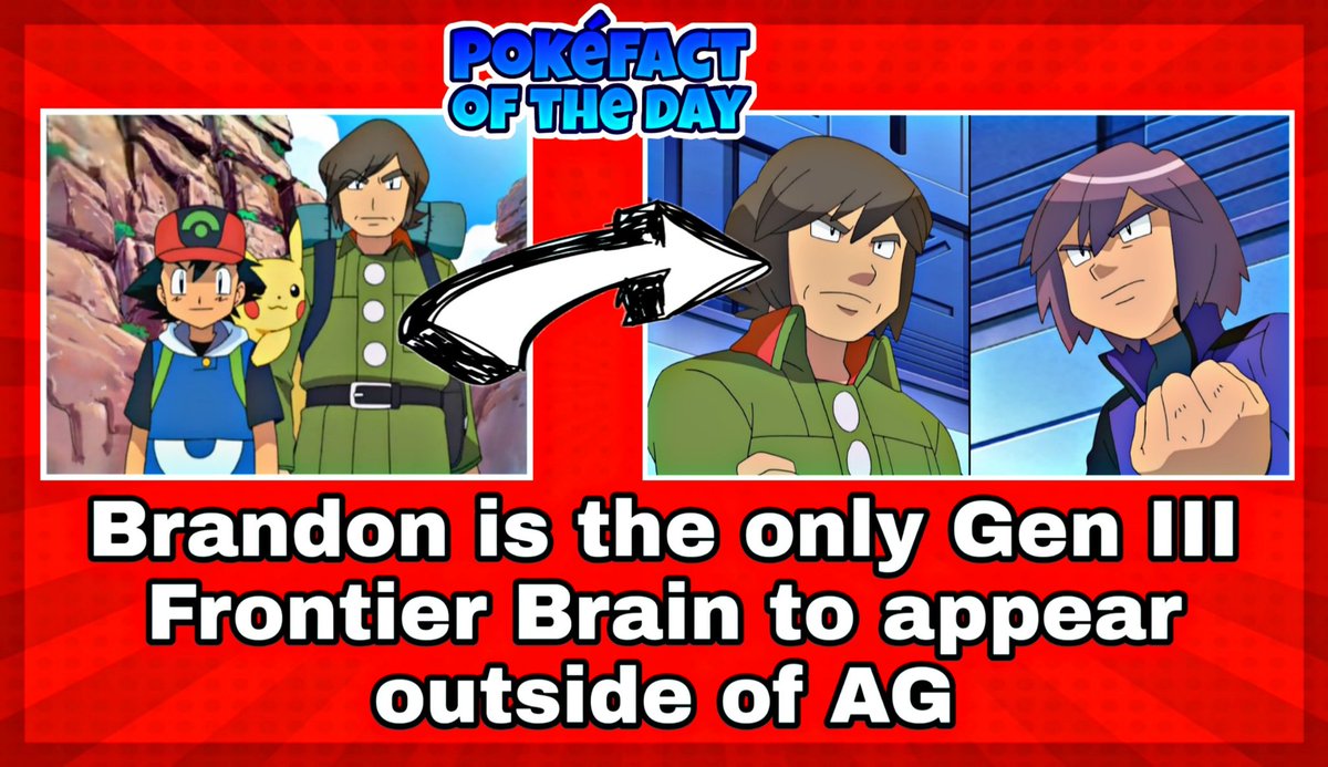 Another cool part of the DP series was when Pyramid King Brandon showed up to help further Ash and Paul& #39;s rivarly.   #anipokeHis inclusion in this series makes him the only Gen III Frontier Brain to appear in the anime outside of the AG series.   #Pokéfact