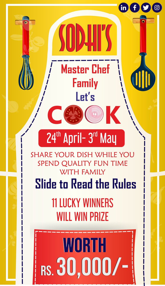 SodhisSuper's tweet photo. Dear All,
Get ready to be the BEST MASTER CHEF FAMILY.
Participate in the cooking event tomorrow from your home and win 11 lucky winners will get prizes worth Rs. 30,000
Don't forget to read the rules and to follow them to avoid cancellations.
All the best to all.
Let's get ready https://t.co/iqlXYRUKBJ