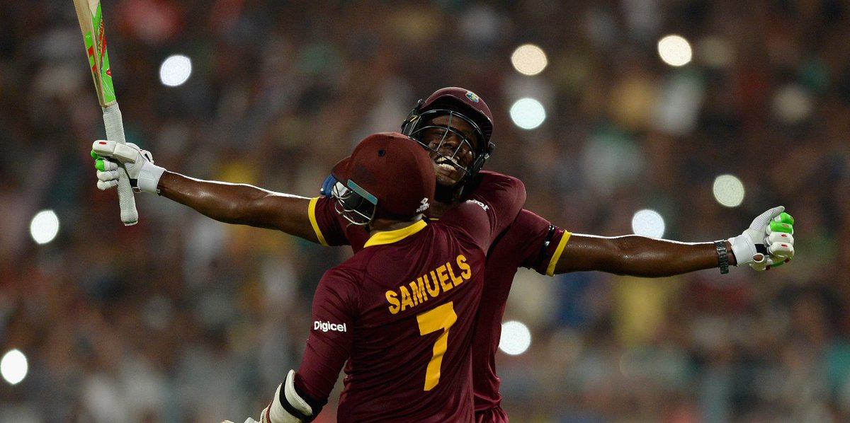 West Indies required 19 off the final over to win the 2016 T20 World Cup.First ball - sixSecond ball - sixThird ball - sixFourth ball - six"Carlos Brathwaite!Carlos Brathwaite!Remember the name!"An unforgettable moment.