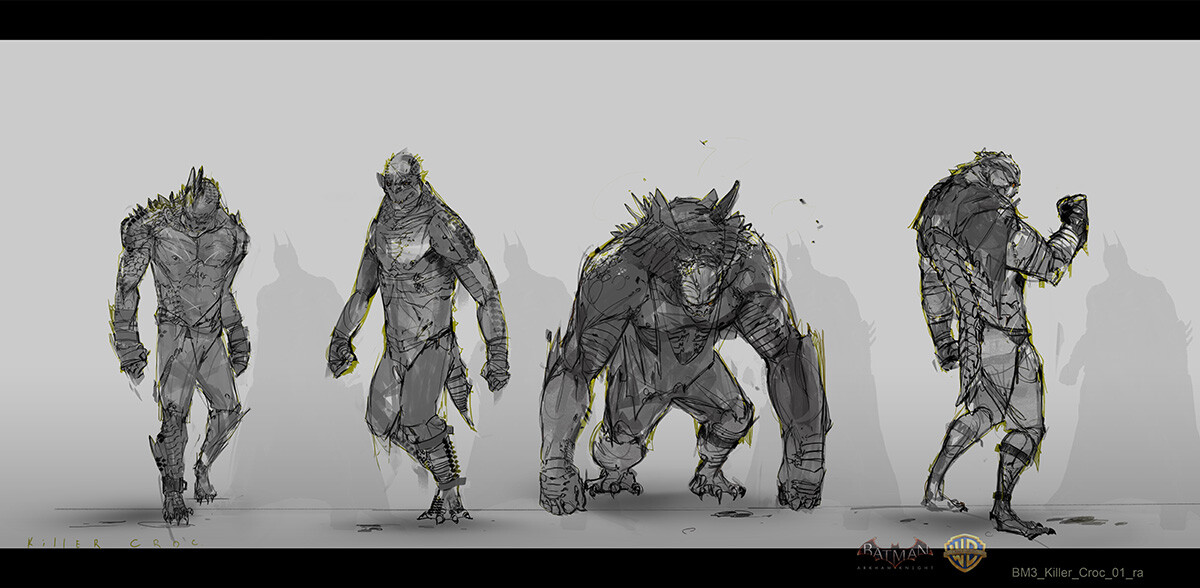 Tim Twitter: Croc sketches for Batman: Arkham Knight by Richard Anderson. Really awesome alt designs here. https://t.co/GBZiF70XW7" / Twitter