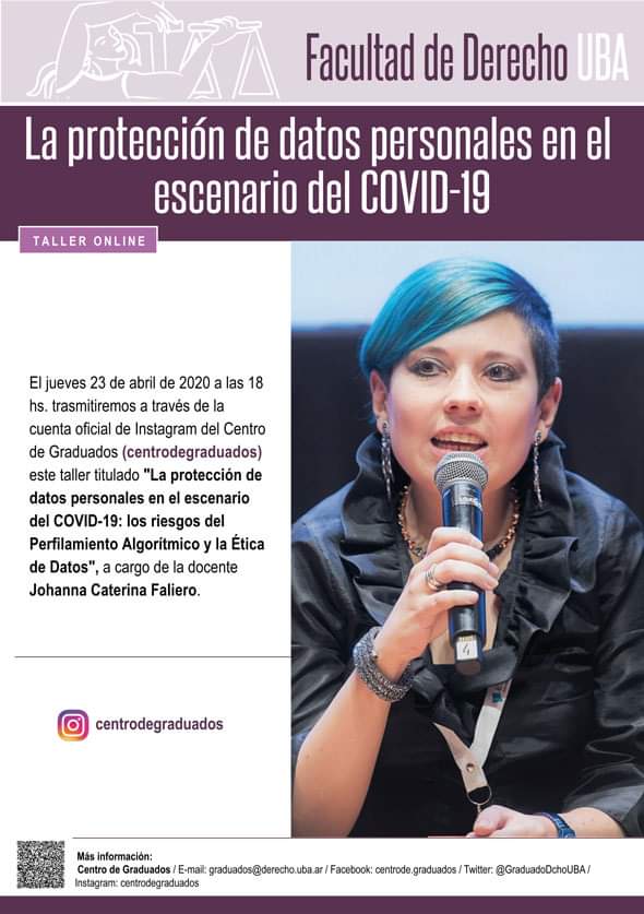 JoyCfTw's tweet image. 🔊HOY a las 18 hs!!!🔹️Taller #Online #EnVivo &quot;La #ProtecciónDeDatos personales en el escenario del #COVIDー19: los riesgos del #Perfilamiento #Algorítmico y la #ÉticaDeDatos&quot; de @JoyCfTw por la cuenta oficial de #Instagram de @GraduadoDchoUBA
Link: instagram.com/p/B_Pv4qejmOZ/…